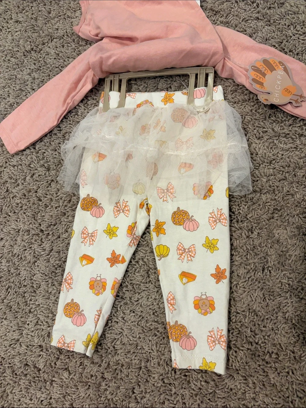 chick pea pink Thanksgiving One-Piece Set with Autumn Print Leggings